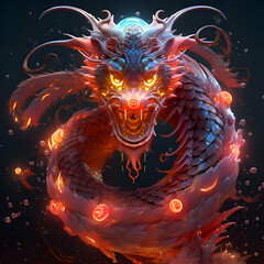 Dragon head with fire effect on black background. 3d illustration.