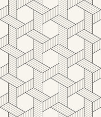 Vector seamless pattern. Modern stylish texture. Repeating geometric tiles. Linear grid with simple hexagonal stars.