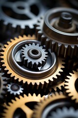 AI generated illustration of interlocking gears of varying sizes and colors