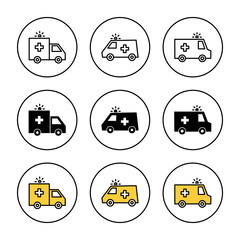 Ambulance icon set vector. ambulance truck sign and symbol. ambulance car