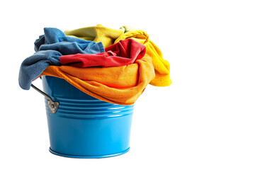 Bucket Full of Clothes on Transparent Background, PNG, Generative Ai
