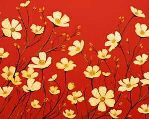 Seamless pattern with flowers on a red background.  illustration.