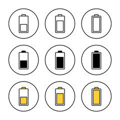 Battery icon set vector. battery charging sign and symbol. battery charge level