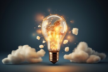 Glowing light bulb with smoke coming out of it. The concept of the appearance of an idea
