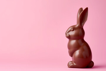 Sweet Easter Delight: Chocolate Bunny on Pink Background with Copy Space