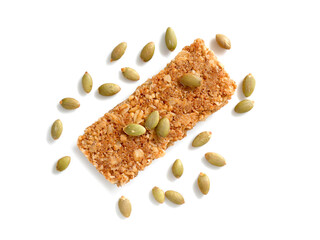 Cereal bars made from rolled oats with pumpkin seeds