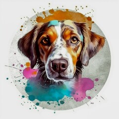 AI generated illustration of a bloodhound dog with vibrant multicolored spots on its face - artwork - obrazy, fototapety, plakaty