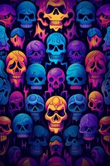 AI generated illustration of a vibrant wallpaper pattern featuring a skull design
