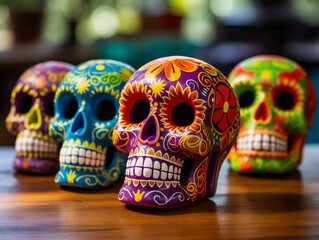 Fototapeta premium AI generated illustration of human skulls in vibrant patterns