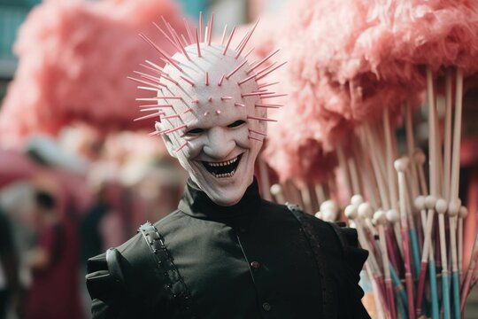 AI generated illustration of Hellraiser's Pinhead laughing