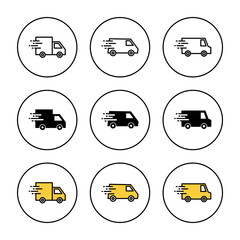Delivery truck icon set vector. Delivery truck sign and symbol. Shipping fast delivery icon
