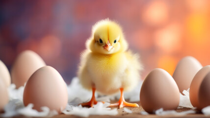 Easter background. A little chicken. Easter.  Generated illustration of artificial intelligence.