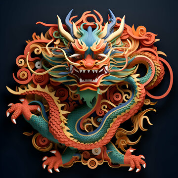 Chinese dragon on a dark background. 3d rendering. 3d illustration.
