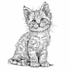 Sketch of a kitten on a white background, vector illustration. Coloring page.