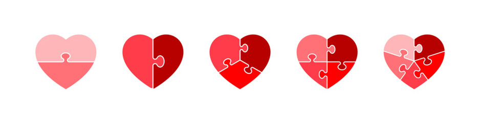 Puzzle in heart shape icon set. Vector EPS 10