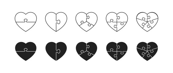 Puzzle in heart shape icon set. Vector EPS 10