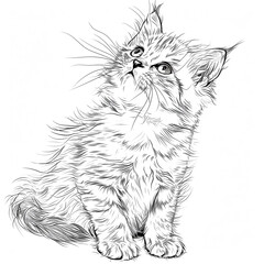 Persian cat on white background, sketch for your design. Coloring page. Vector illustration