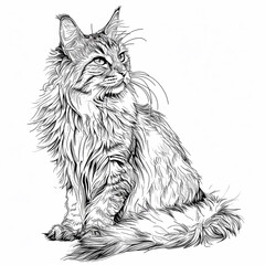 Sketch of a cat breed Maine Coon on a white background. Coloring page.