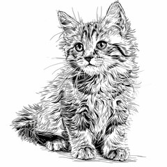 Sketch of Maine Coon kitten. Coloring page. Hand drawn vector illustration