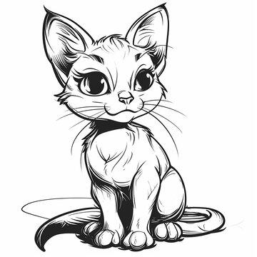 Cute little kitten. Coloring page. Vector illustration ready for vinyl cutting. Black and white image.
