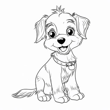 Cute cartoon dog. Coloring page. Vector illustration isolated on a white background.