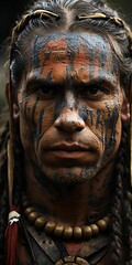 AI-generated illustration of a person with traditional tribal face makeup