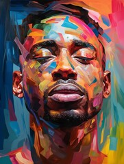 AI generated illustration of portrait of an African American man in vibrant colorful paint splatter