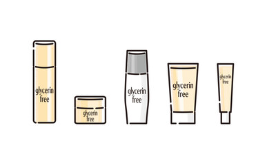 色々なタイプのグリセリンフリーのスキンケア化粧品イラストセット