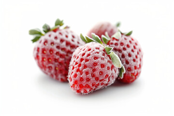 frozen strawberries on a white background. fresh harvested and directly frozen fruits for longer freshness.