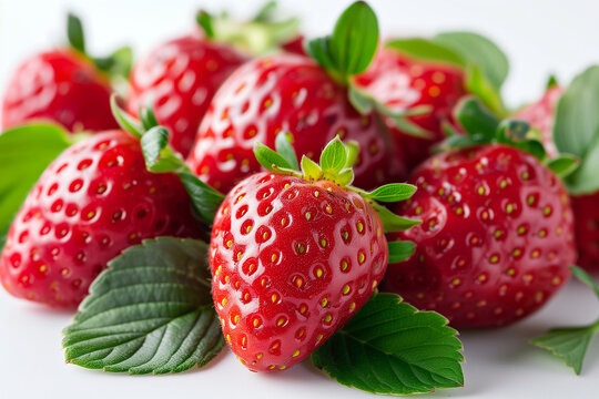 close up of red strawberries on a white background. perfect image for wallpaper, banners or marketing campaigns.