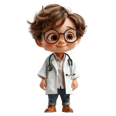 3d cute little boy scientist doctor character with white isolated background