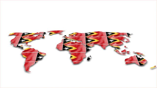 Timor Leste flag wave 3d earth map animation white background