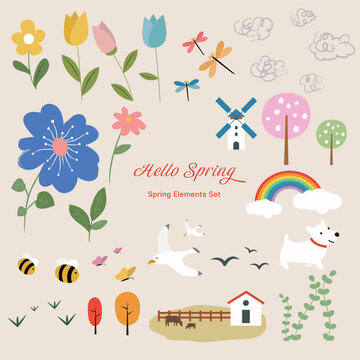 Cute spring elements vector illustration