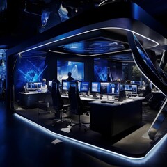 AI generated illustration of a modern studio space with multiple workstations