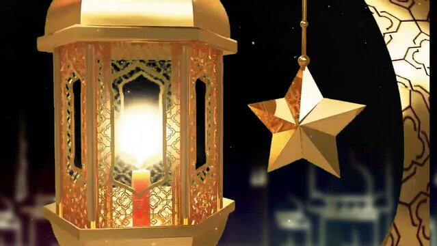 Ramadan Kareem Text Wish, Ramadan kareem 2024 background. mosque and moon, place for text greeting banner. logo intro, Ramadan Kareem Eid Mubarak muslim eid ramdan. Ramdan kareem Animated Text in Gold