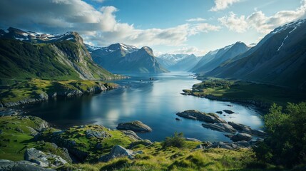 Naklejka na ściany i meble AI generated illustration of the breathtaking Fjords of Norway