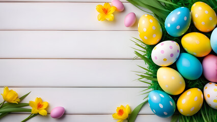 easter eggs and flowers
Easter background
Easter card
AI generated