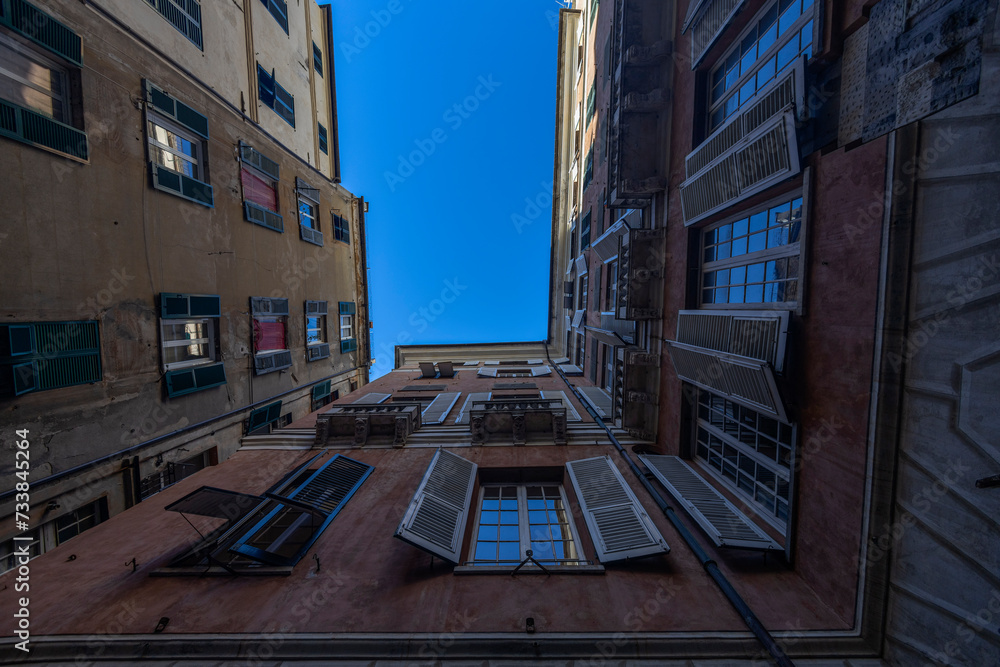 Wall mural Facade of buildings of the historic center of Genoa, Italy