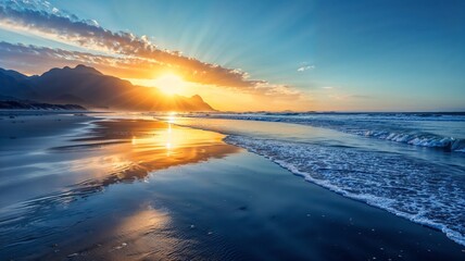 Fototapeta premium AI generated illustration of a Vibrant sunset casting its warm hues over the tranquil ocean