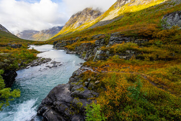 Naklejka na ściany i meble Autumn landscape in Trollstigen road in south Norway in Europe