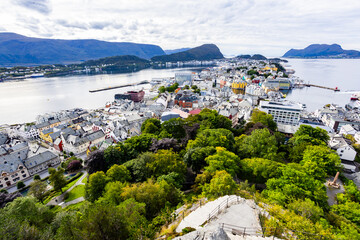 Autumn landscape in Alesund city from view point, Norway, Europe