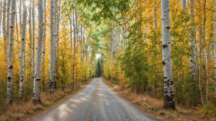 Obraz premium AI generated illustration of an autumn gravel path, glowing effect throughout the scene