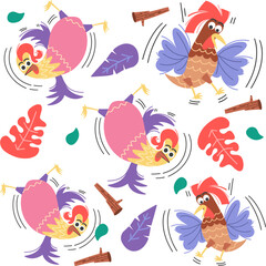 Vector graphic of chicken in cute and acrobatic poses hand drawn seamless pattern, perfect for your design mascot