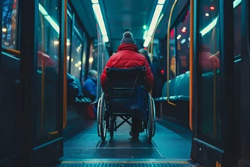 Foto op Canvas AI-generated illustration of a person in a wheelchair on the bus © Wirestock