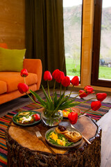 table setting with flowers.
breakfast time 