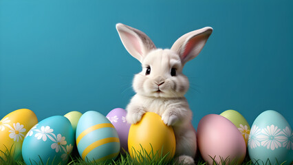 Fototapeta na wymiar easter bunny and easter eggs Easter background Easter card AI generated