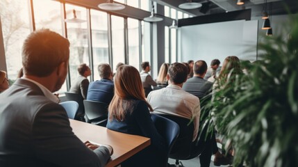 
Corporate meeting of IT industry employees who talk about new projects and the direction of company development