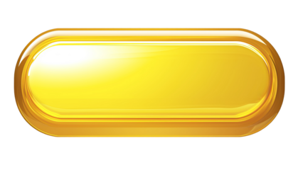 3d shiny yellow sign illustration. Gold rectangle button with frame. Button concept isolated on transparent background PNG