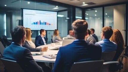 
Corporate meeting of IT industry employees who talk about new projects and the direction of company development