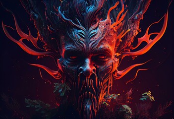 Horror Poster.  Mystical head.  psychedelic monster.  Generative AI
